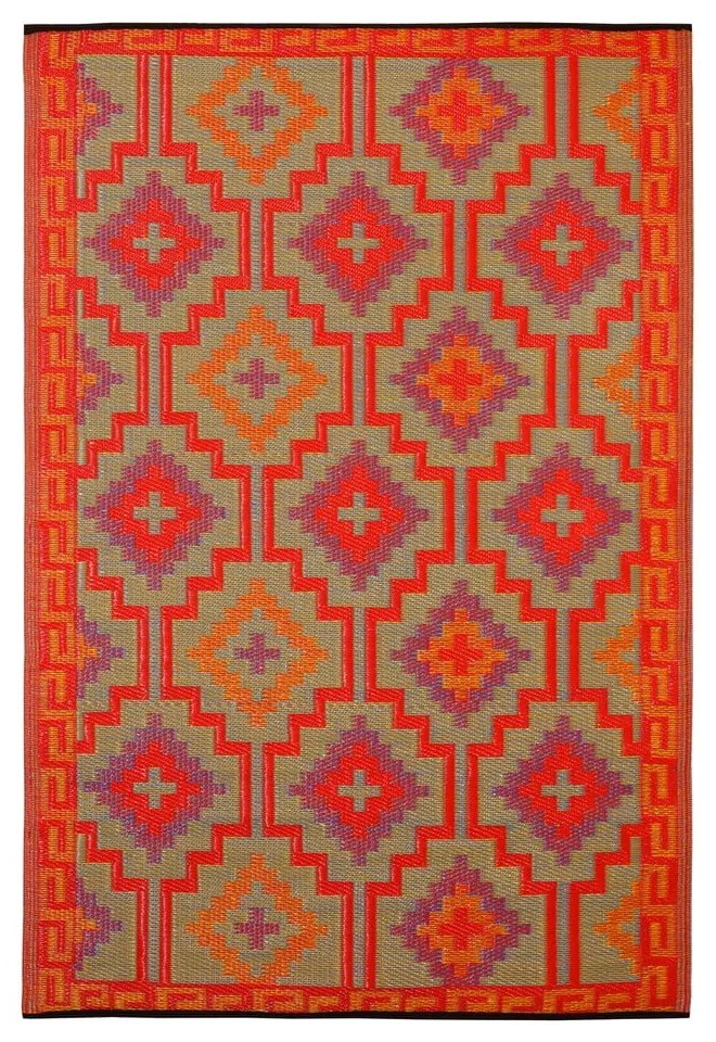 Oranžovo-fialový obojstranný vonkajší koberec z recyklovaného plastu Fab Hab Lhasa Orange & Violet, 90 x 150 cm