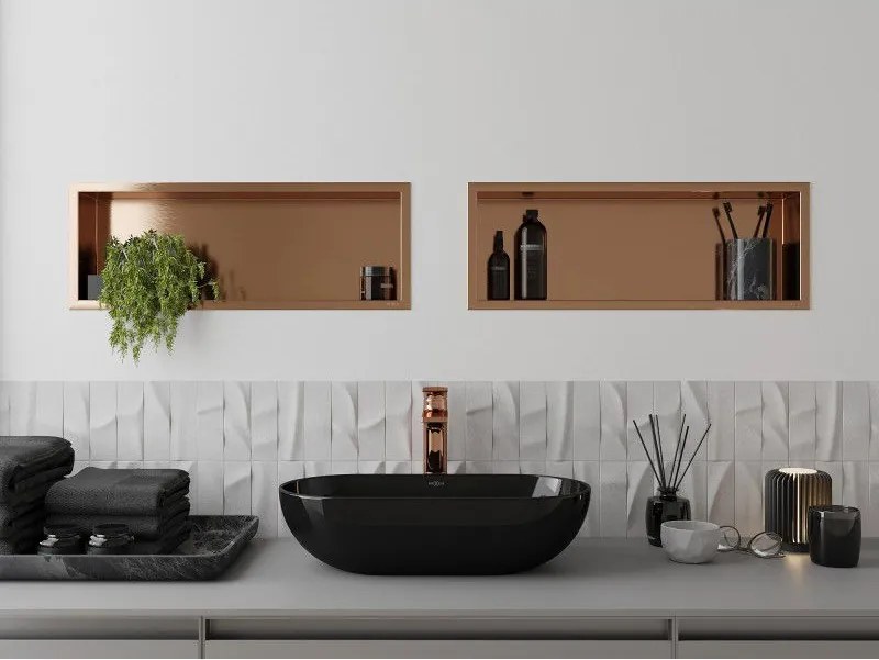 Mexen X-Wall-R, polica na zapustenie s prírubou  60 x 20 cm, medená matná - 19C0602010