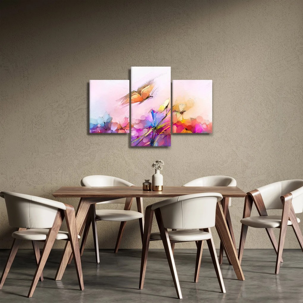 Obraz - Motýľ nad kvetinou, abstrakcia (90x60 cm)