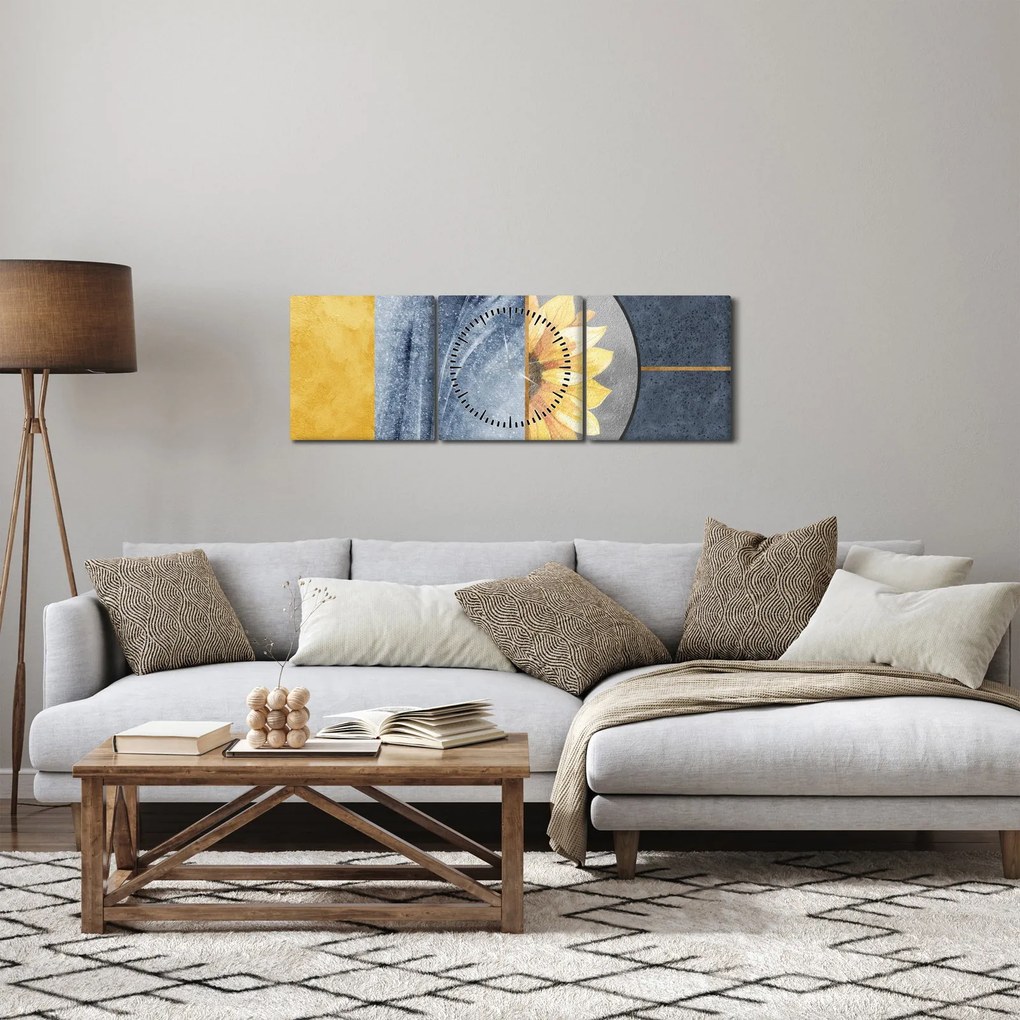 Obraz - Tvary a kvet (s hodinami) (90x30 cm)
