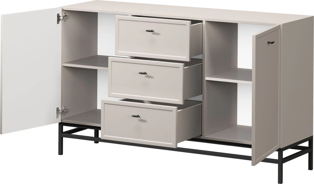 Komoda Lorini 150 cm na stojane - kašmírová / čierne úchytky T