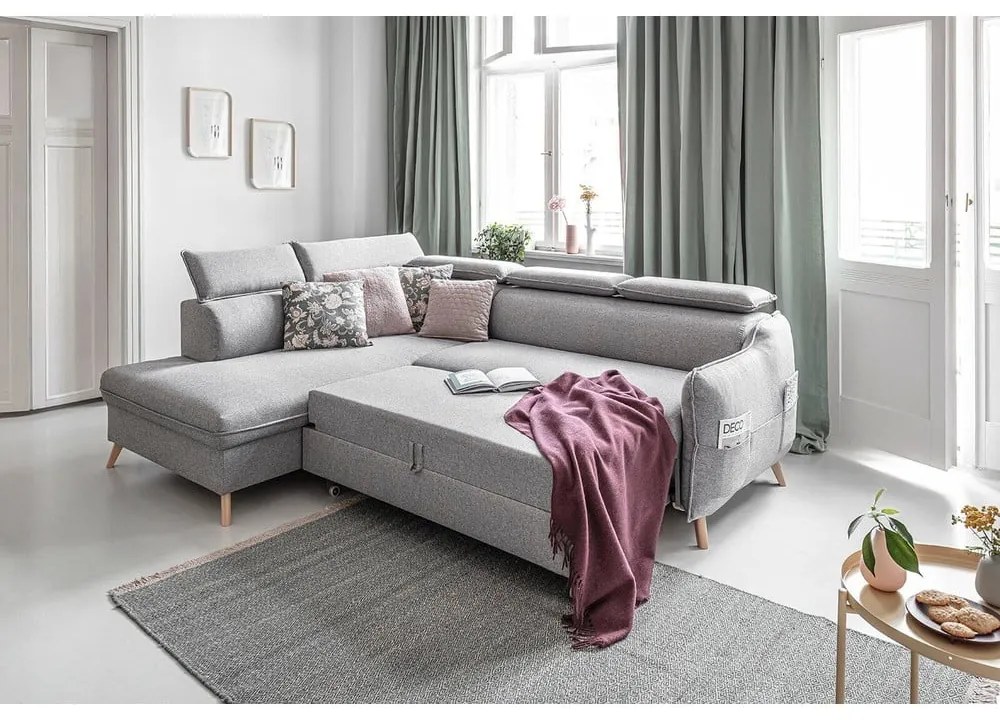 Svetlosivá rozkladacia rohová pohovka (ľavý roh) Sweet Harmony – Miuform