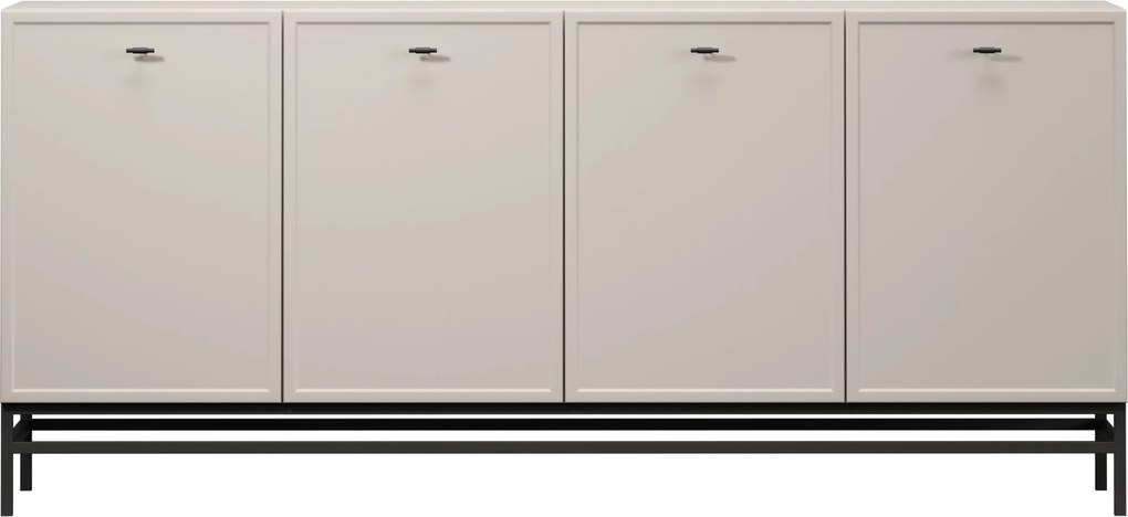 Komoda Lorini 200 cm štvordverová - kašmír / čierne úchytky T-bar / rám