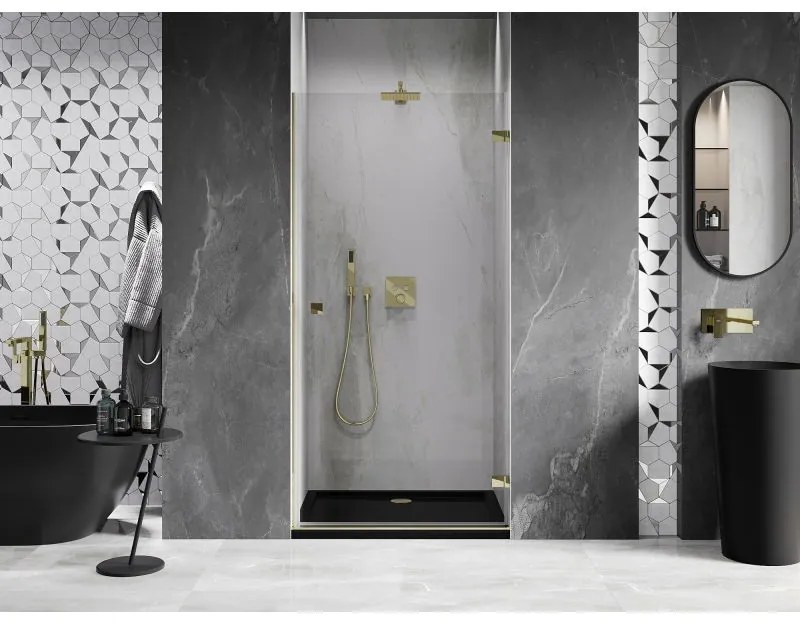 Mexen, Mexen Lunar-B výklopné pravé sprchové dvere 85 cm, transparentné, zlaté - 832-085-000-50-00-P