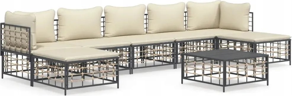 vidaXL 8-dielna sedacia súprava do záhrady s vankúšmi, antracitová