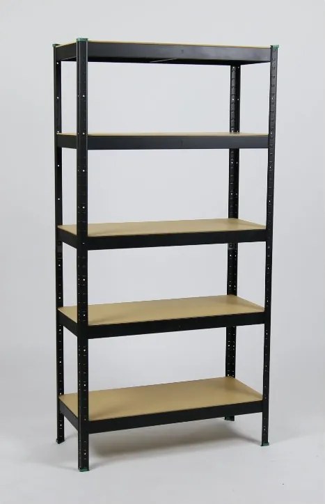 Regál 1800x900x300 mm lakovaný 5-policový, nosnosť 875 kg - ČIERNY