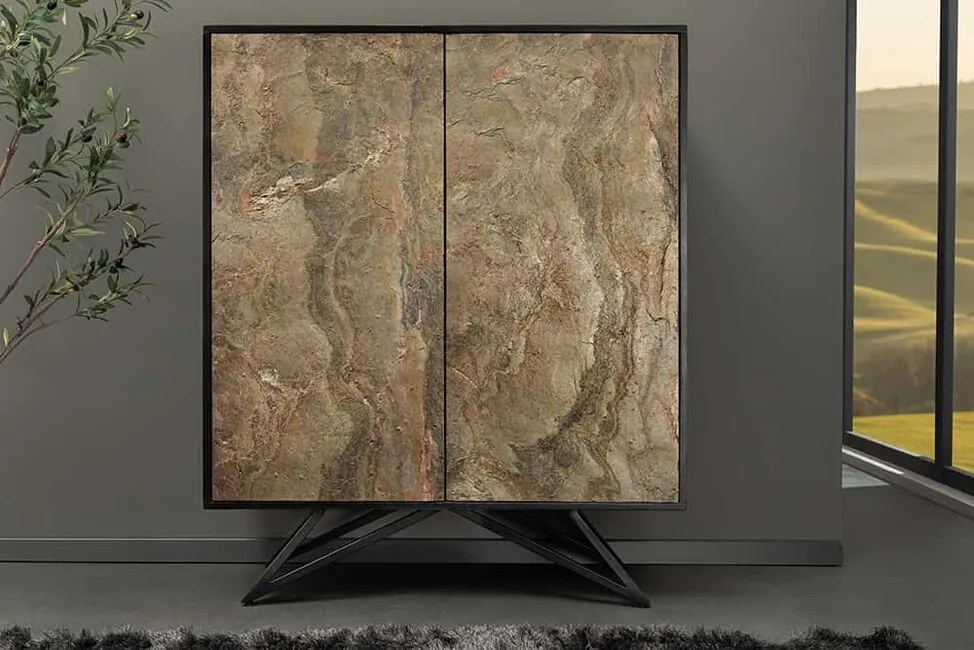 Luxusná vysoká skrinka Asia z akáciového masívu a prírodného kameňa 100cm