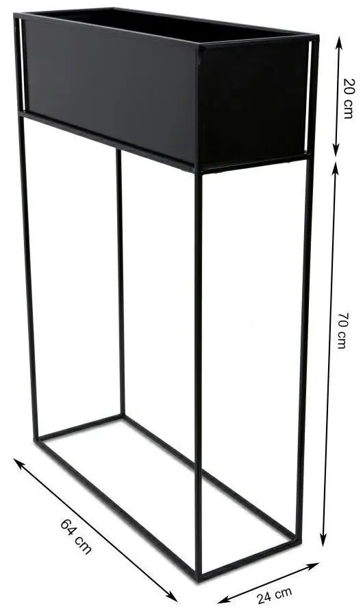 KOVOVÝ KVETINÁČ SO STOJANOM RECT 90X24X64 CM ČIERNA