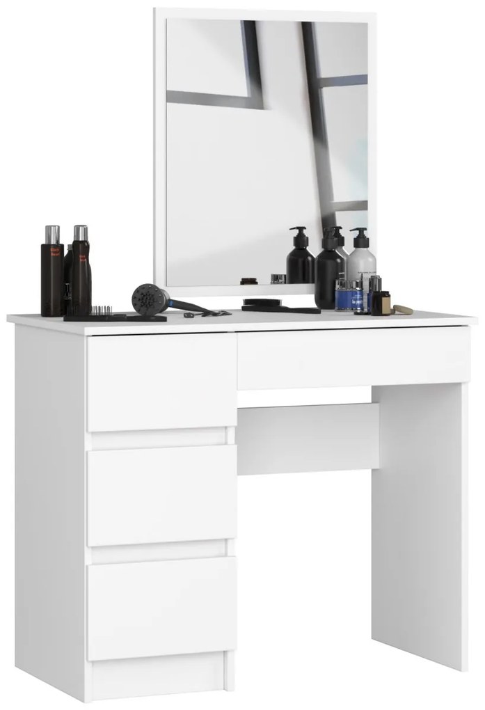 Ak furniture Kozmetický stolík so zrkadlom T-6 90x50 cm biely ľavý
