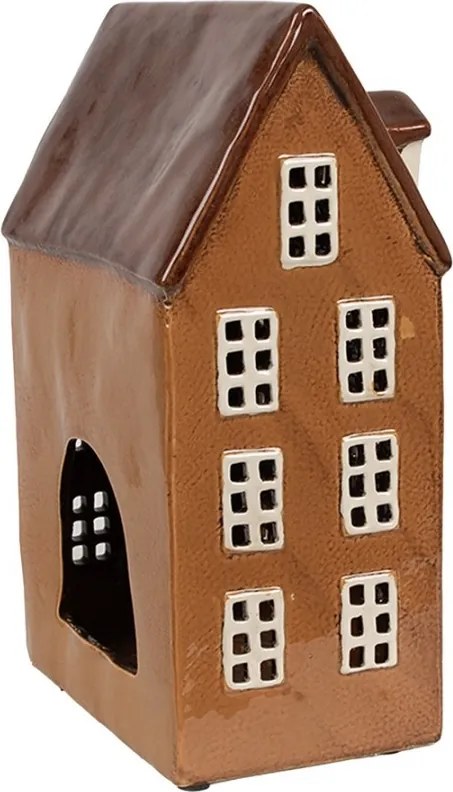 Hnedý keramický svietnik na čajovú sviečku domček Amster Village - 17*11*24 cm