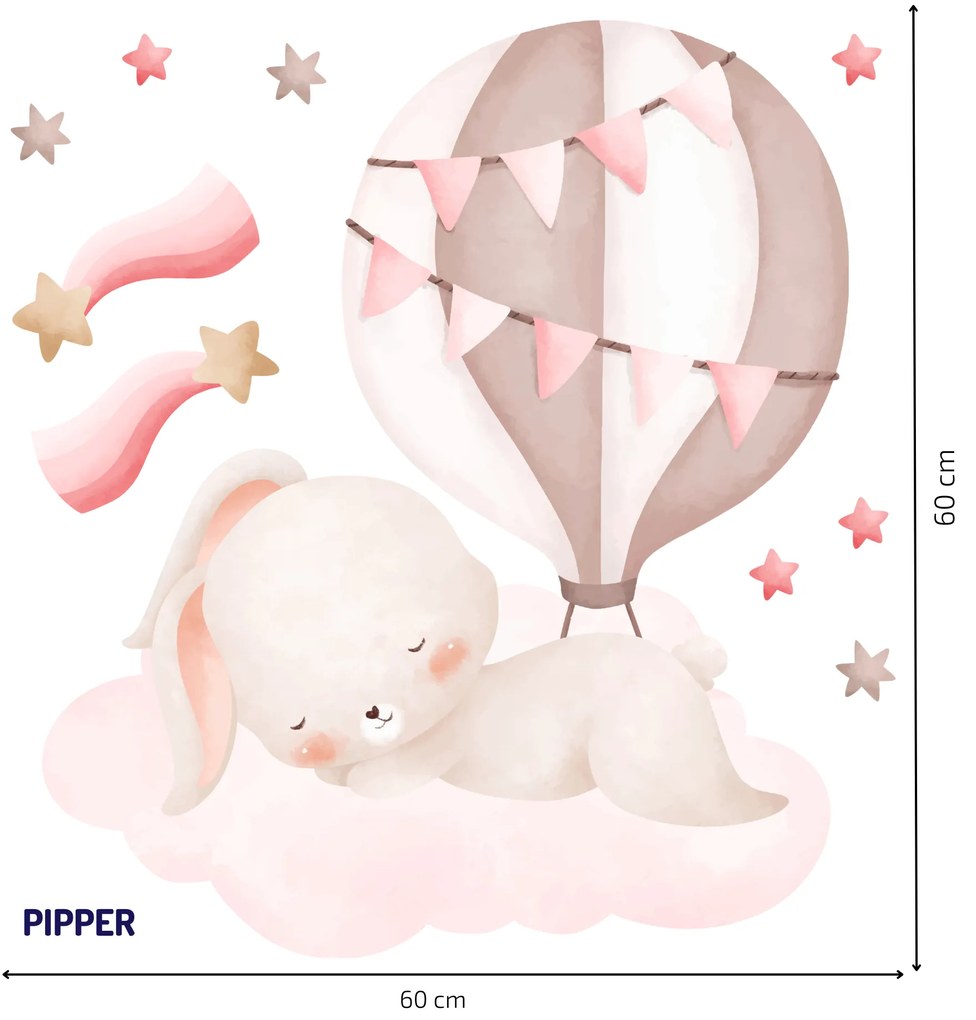 PIPPER. Textilná nálepka na stenu "Spiaci zajačik"