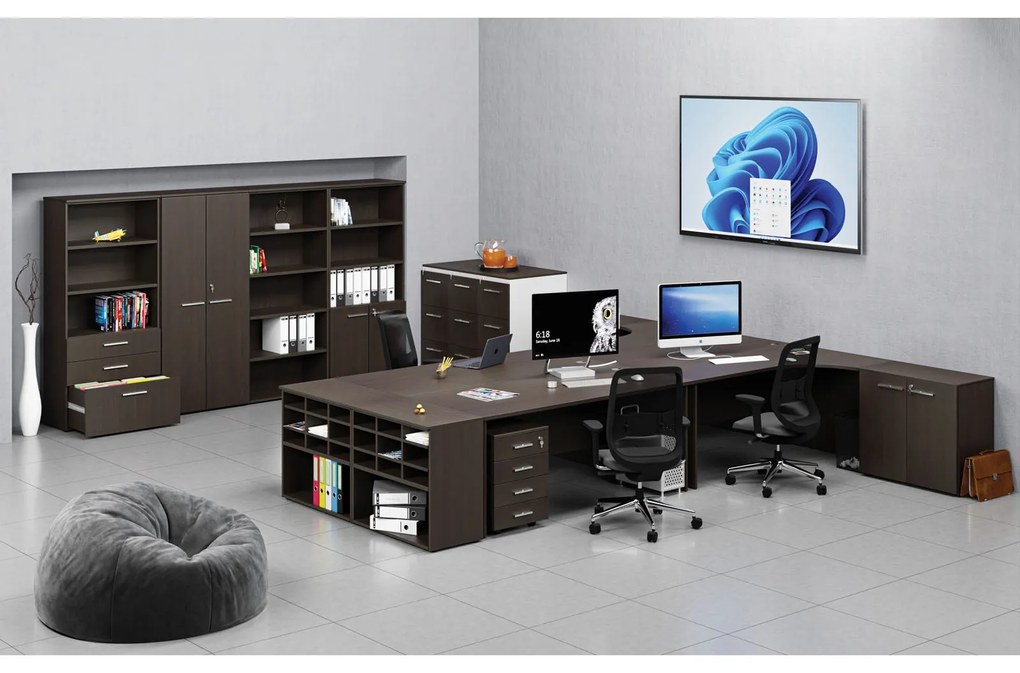 Ergonomický kancelársky pracovný stôl PRIMO WOOD, 1800 x 1200 mm, pravý, wenge