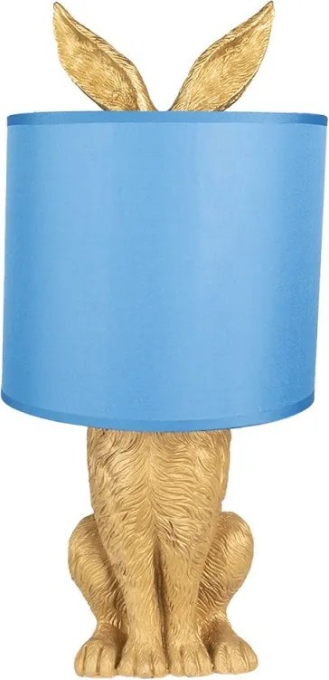 Zlatá stolná lampa králik s modrým tienidlom Rabbi – Ø20*43 cm E27/max 1*60W