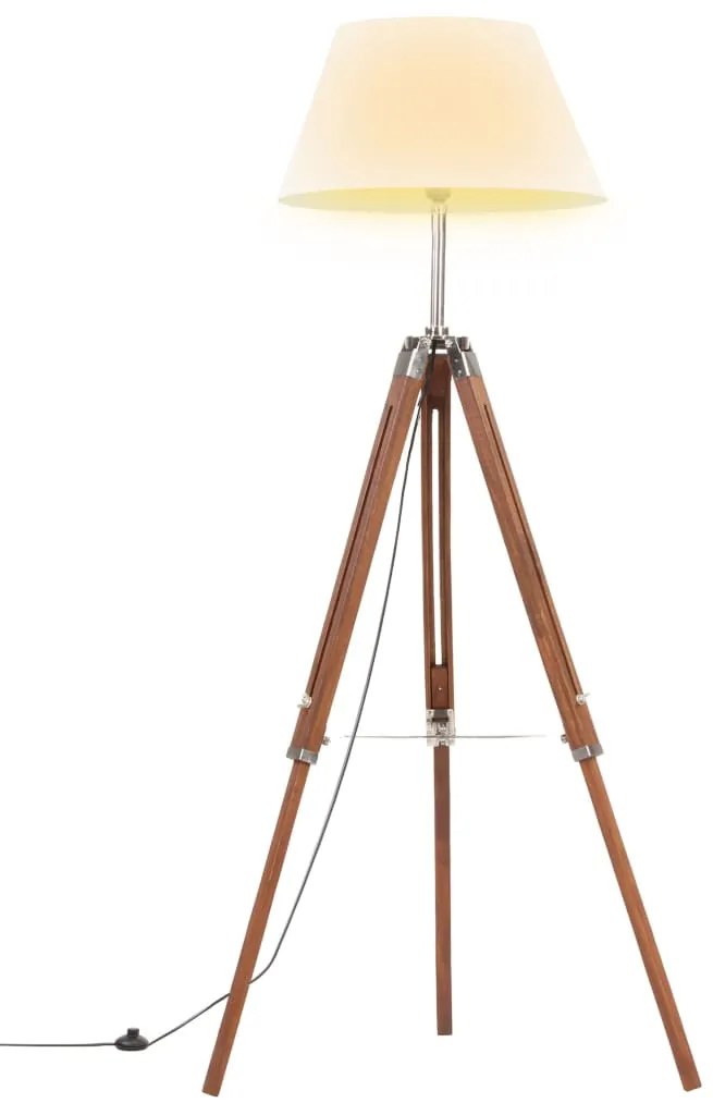 vidaXL Lampa na statíve medovo-hnedá a biela 141 cm teakový masív