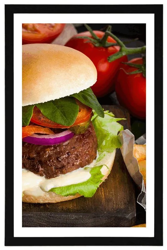 Plagát s paspartou americký hamburger - 60x90 silver