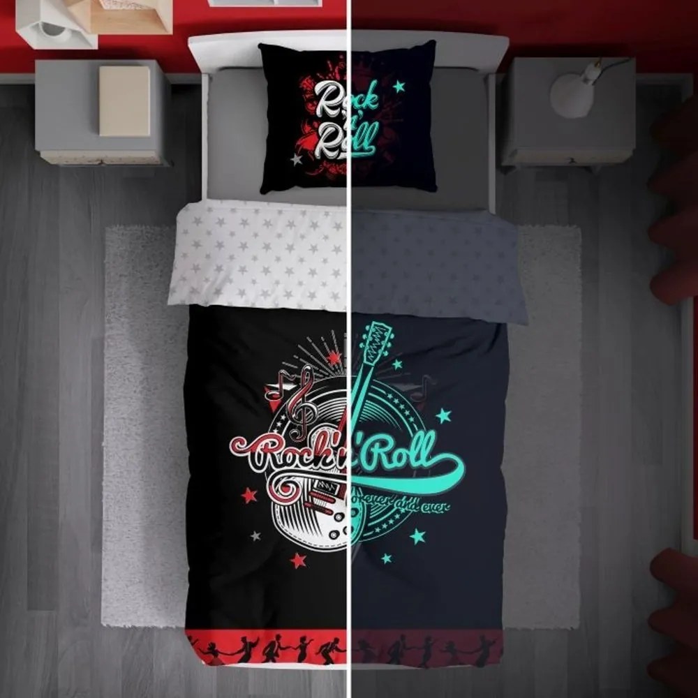 Bavlnené posteľné obliečky Rock'n'Roll - so svietiacim efektom - 100% bavlna - 70 x 90 cm + 140 x 200 cm