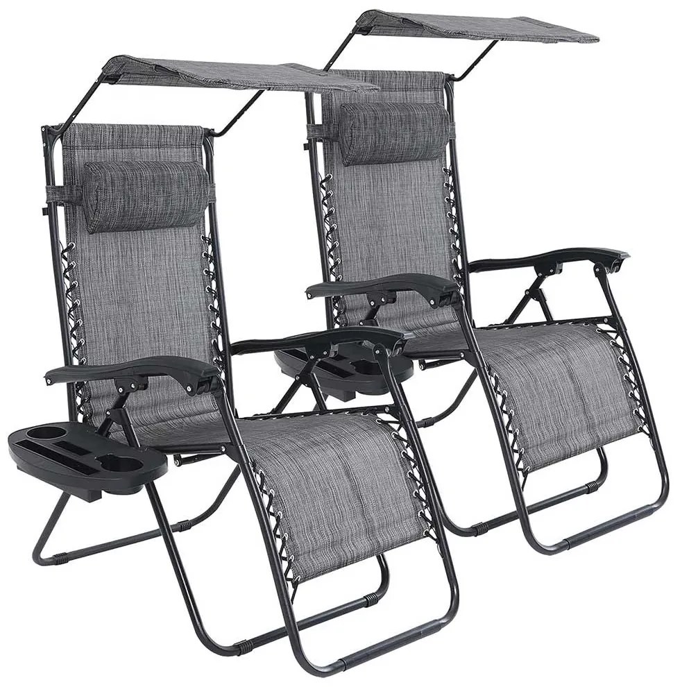 Zero gravity stolička s markízou a držiakom na pohár, 2 ks, viac farieb, sivá