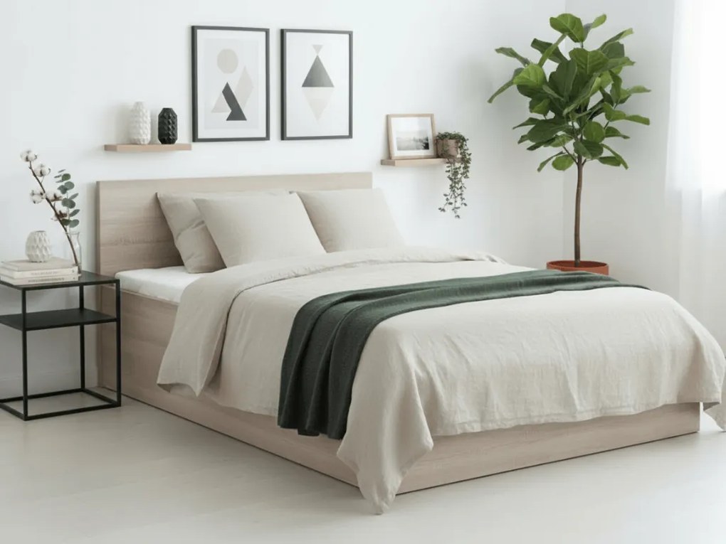 Posteľ SOFIA 160 x 200 cm, dub sonoma Rošt: S lamelovým roštom, Matrac: Matrac DELUXE 10 cm