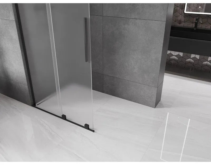 Mexen Velar L, posuvná sprchová zástena Walk-in 100 x 200 cm, 8mm sklo námraza, čierna matná, 871-100-003-33-70