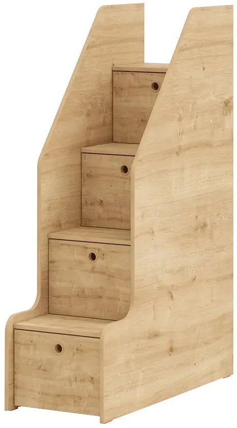 Poschodová posteľ s prístelkou, úložným priestorom a schodíky Cody Modular - dub
