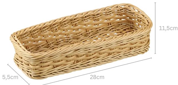 Prútený plastový košík, organizér na príbory WICKER 28 x 11,5 x 8,5 cm
