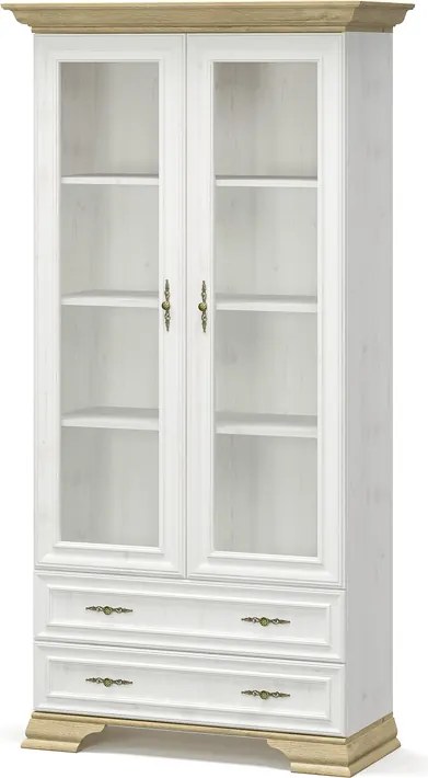 Vysoká vitrína JARMANKA 2W2DRW, borovica/dub zlatý