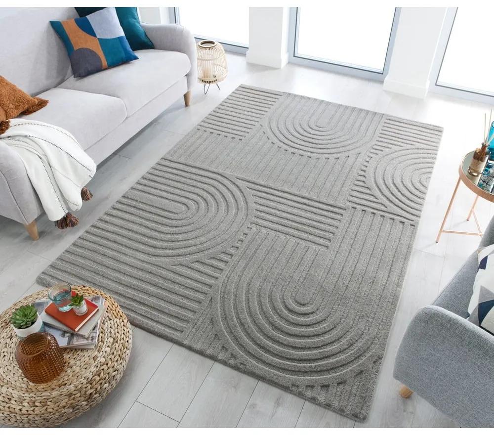 Sivý vlnený koberec Flair Rugs Zen Garden, 120 x 170 cm