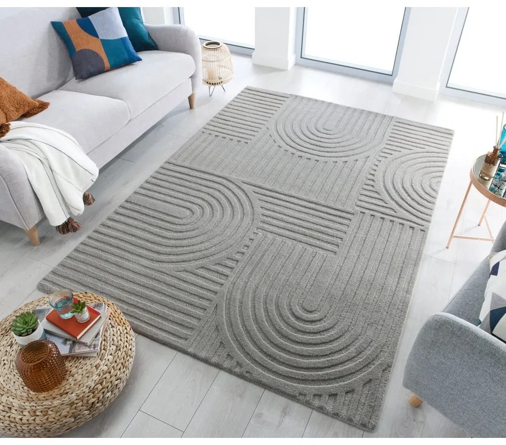 Sivý vlnený koberec Flair Rugs Zen Garden, 160 x 230 cm