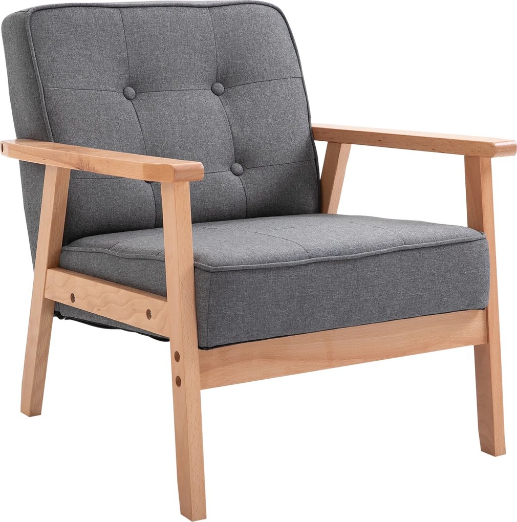 HOMCOM Jednolôžková Pohovka Lounge Kreslo S Čalúnením a Dreveným Rámom Šedá Ľan 64.5 x 70 x 74 cm | Aosom