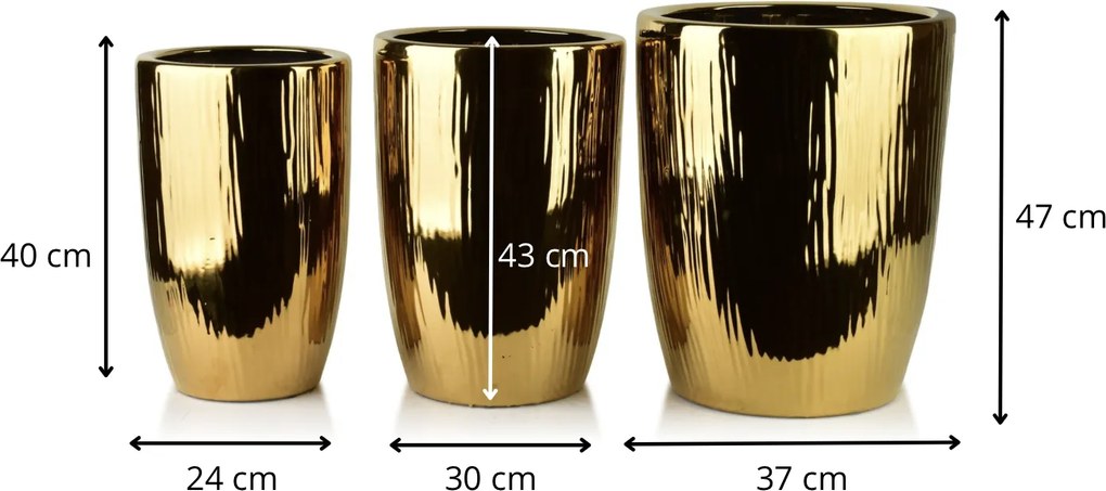 Sada 3 ks keramických kvetináčov NEVA GOLD XII zlatá