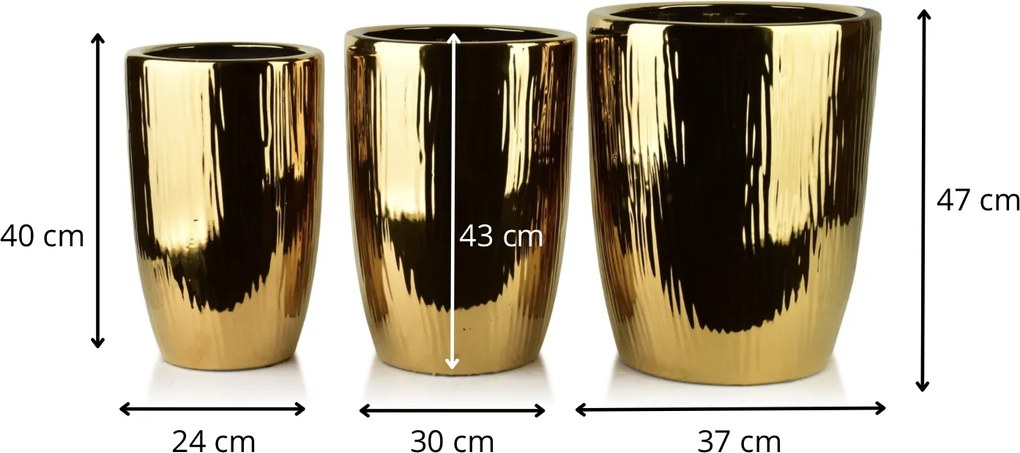 Sada 3 ks keramických květináčů NEVA GOLD XII zlatá