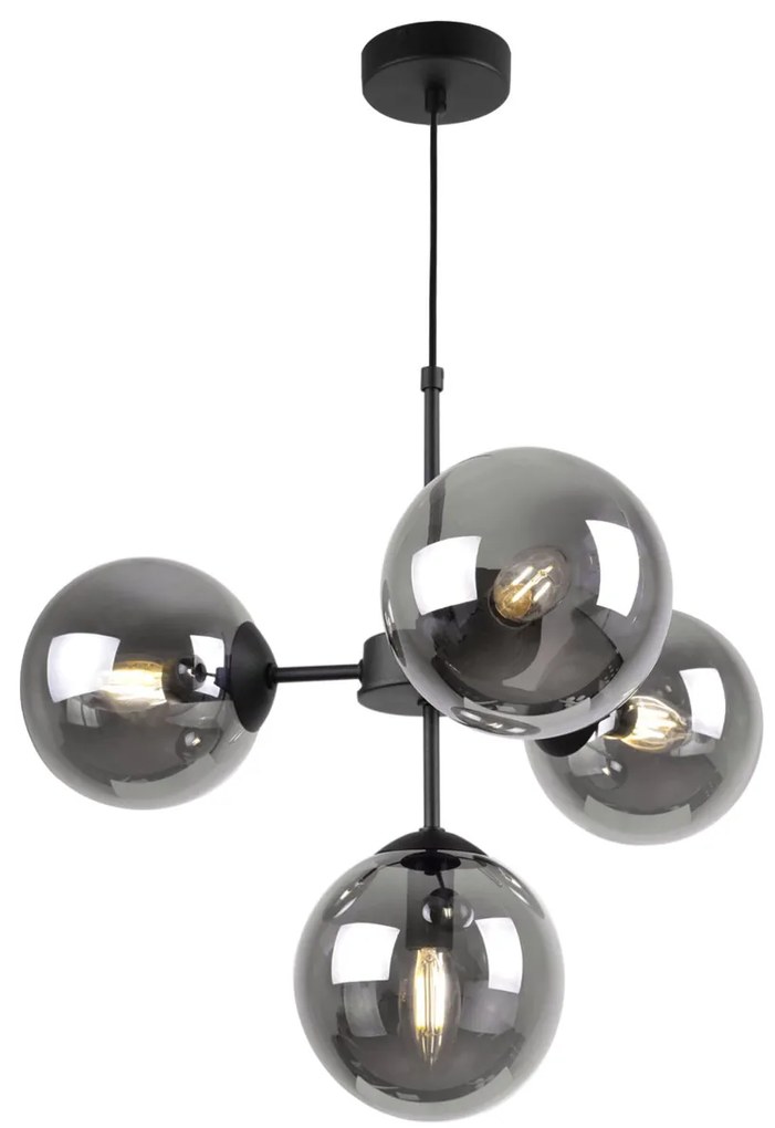 Závesné svietidlo Paris, 4x grafitové sklenené tienidlo