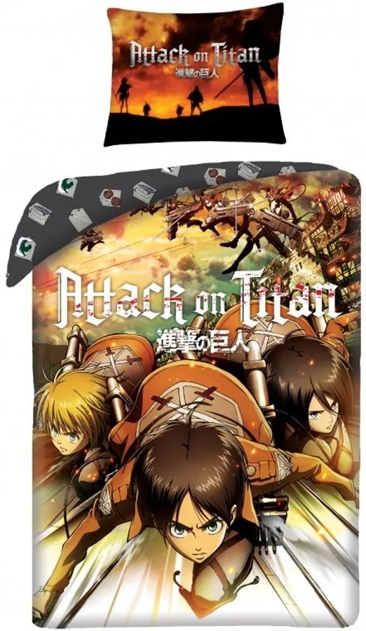 Bavlnené posteľné obliečky Útok titánov - Attack on Titan - 100% bavlna - 70 x 90 cm + 140 x 200 cm