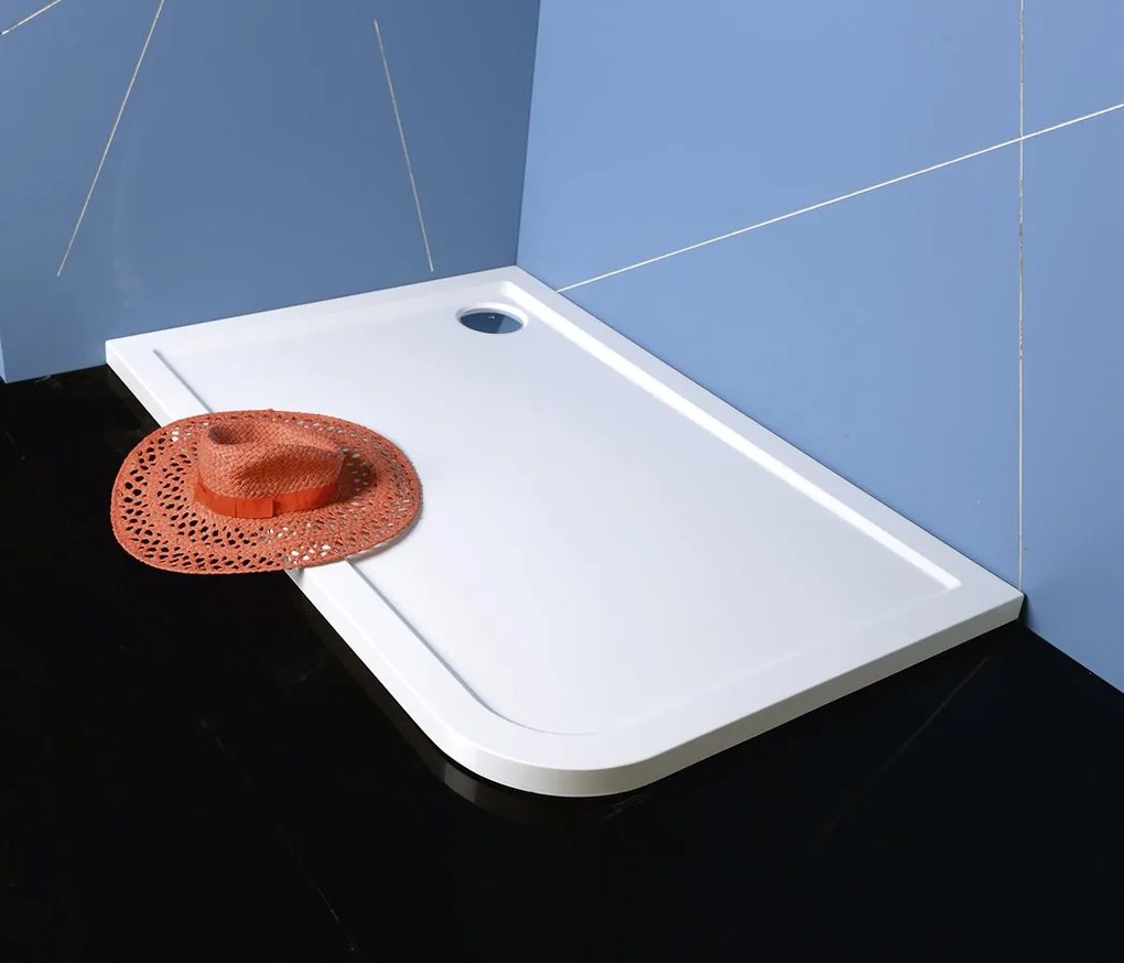 Polysan, RENA R sprchová vanička z liateho mramoru, štvrťkruh 90x80x4cm, R550, pravá, bie, 72891