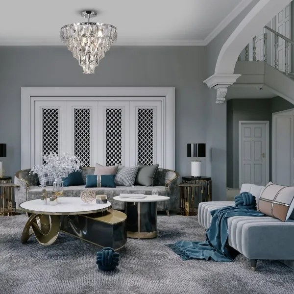 Luster na tyči CHELSEA 6xE14/40W/230V pr. 50 cm lesklý chróm