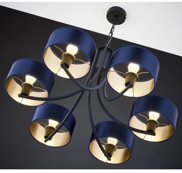 Jupiter 2102 - Luster na reťazi ARTHUR 6xE27/15W/230V modrá/čierna