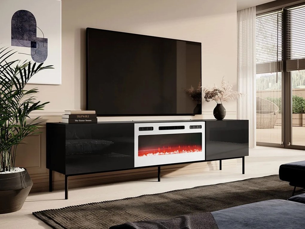 TV stolík Koda 200, Farby: biely / biely lesk + čierny, Krb: biely