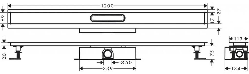 HANSGROHE - uBox universal Kompletná súprava lineárneho sprchového žľabu 1200, na štandardnú inštaláciu, nerezová 56027180