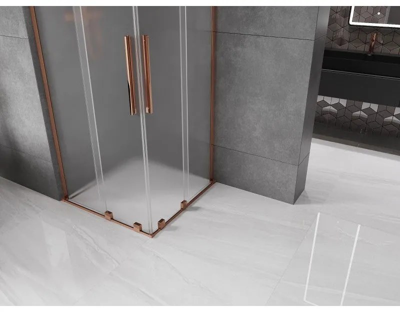 Mexen Velar L Duo, sprchový kút s posuvnými dverami 80 x 80 cm, 8mm sklo námraza, ružové zlato, 871-080-080-02-33-60