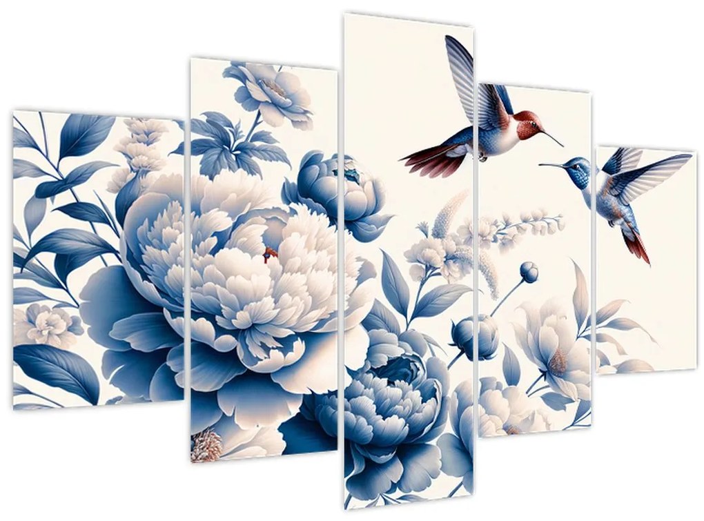 Obraz - Kolibríky nad kvetinou (150x105 cm)