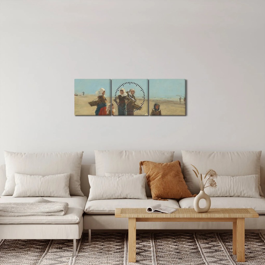 Obraz - Eugène Boudin, Women on the Beach at Berck, reprodukcia (s hodinami) (90x30 cm)