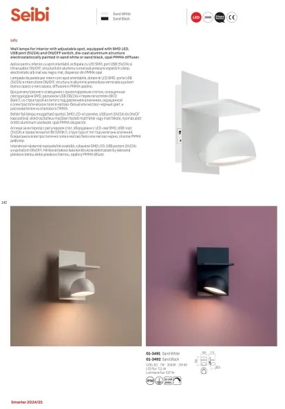 Redo 01-3491 - LED Nástenné bodové svietidlo SEIBI LED/7W/230V USB CRI 90 biela