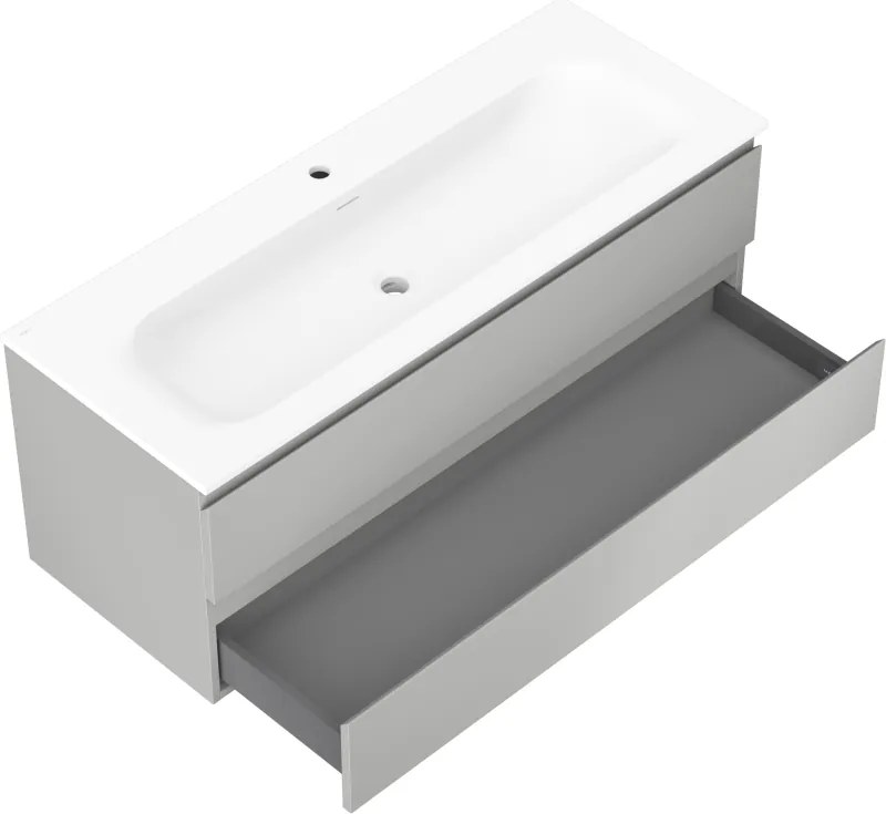 Mexen Orio, kúpeľňová skrinka 120 cm s umývadlom Vela, 2 zásuvky, šedá matná/biela matná, 91A10-12047-2-BFF62-W23M01