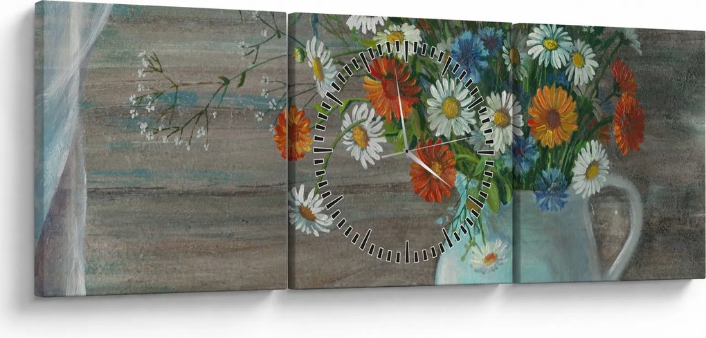Obraz - Lúčne kvety, olejomaľba (s hodinami) (90x30 cm)
