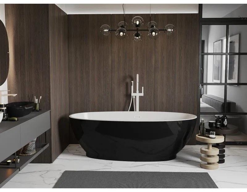 Mexen Bilbao, voľne stojaca vaňa 180 x 90 cm, biela-čierna, biely prepad, 51311809075-20