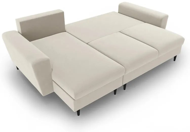 Béžová zamatová rozkladacia/s úložným priestorom rohová pohovka Kyoto – Cosmopolitan Design