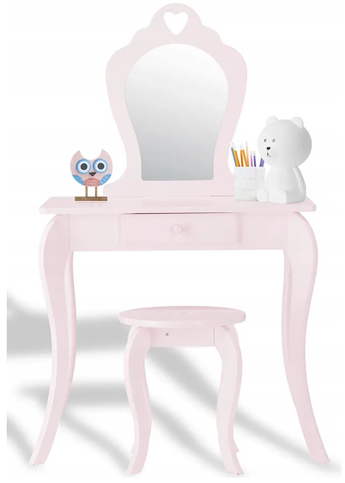 Ružový detský toaletný stolík s taburetkou