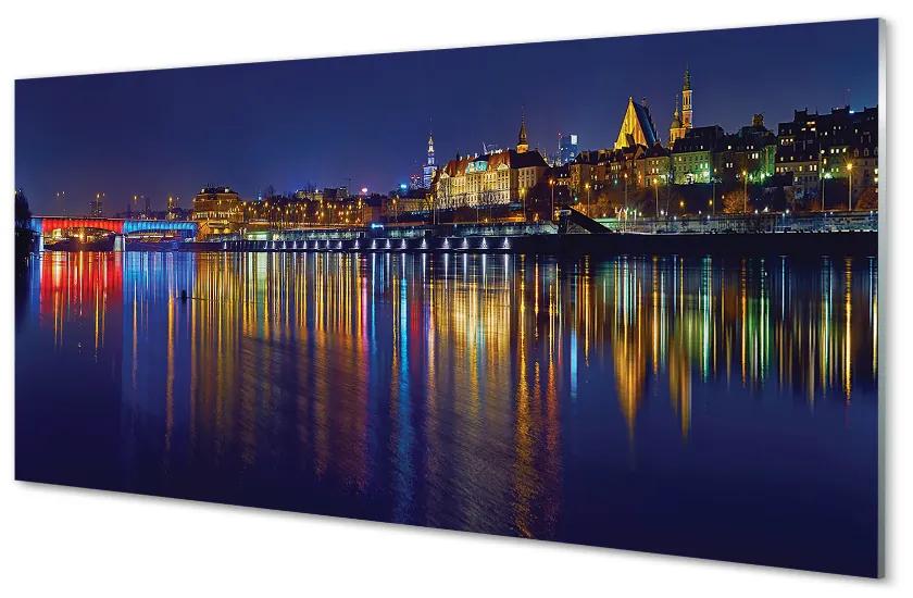 Obraz na akrylátovom skle Varšava mesto noc rieka most 125x50 cm