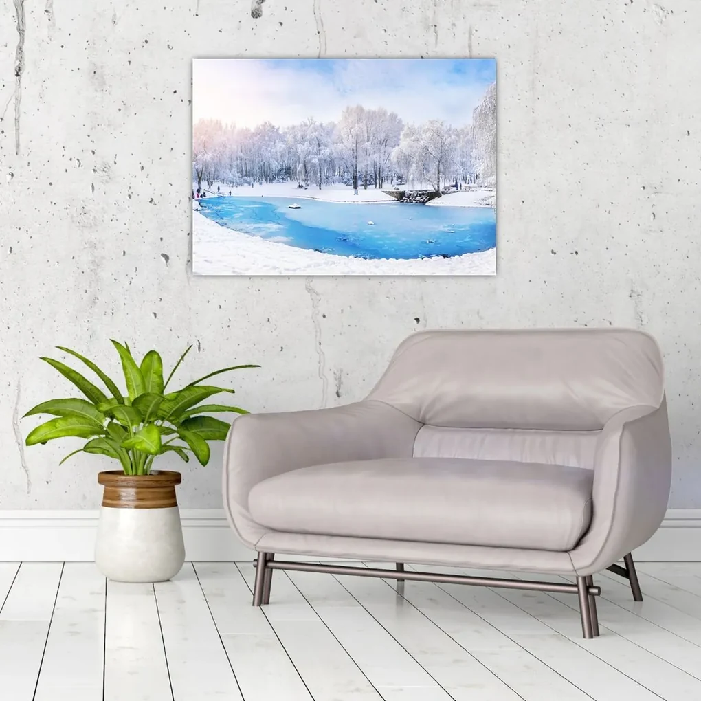 Sklenený obraz - Ľadové jazero (70x50 cm)