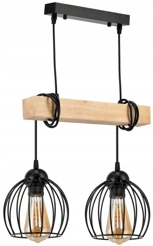 BERGE Závesné stropné svietidlo LED drevený trám 2xE27 Luster Wire ball